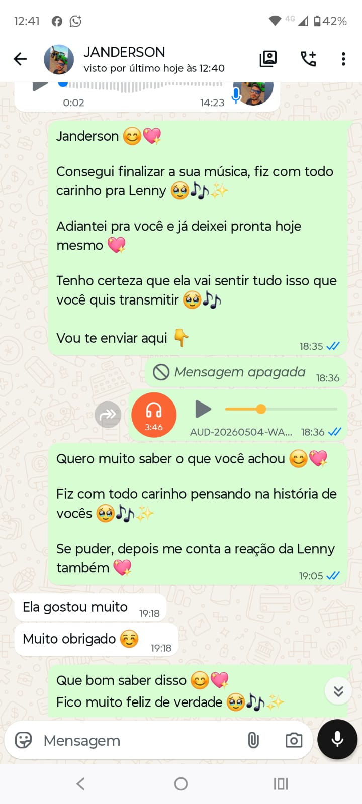 Conversa de agradecimento - Janderson